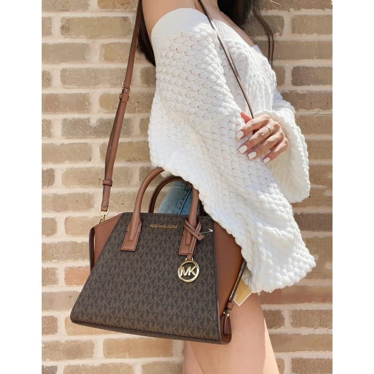 Michael Kors Avril Small Logo Top-Zip Satchel in Brown Michael Kors Avril Small Logo Top-Zip Satchel in Brown