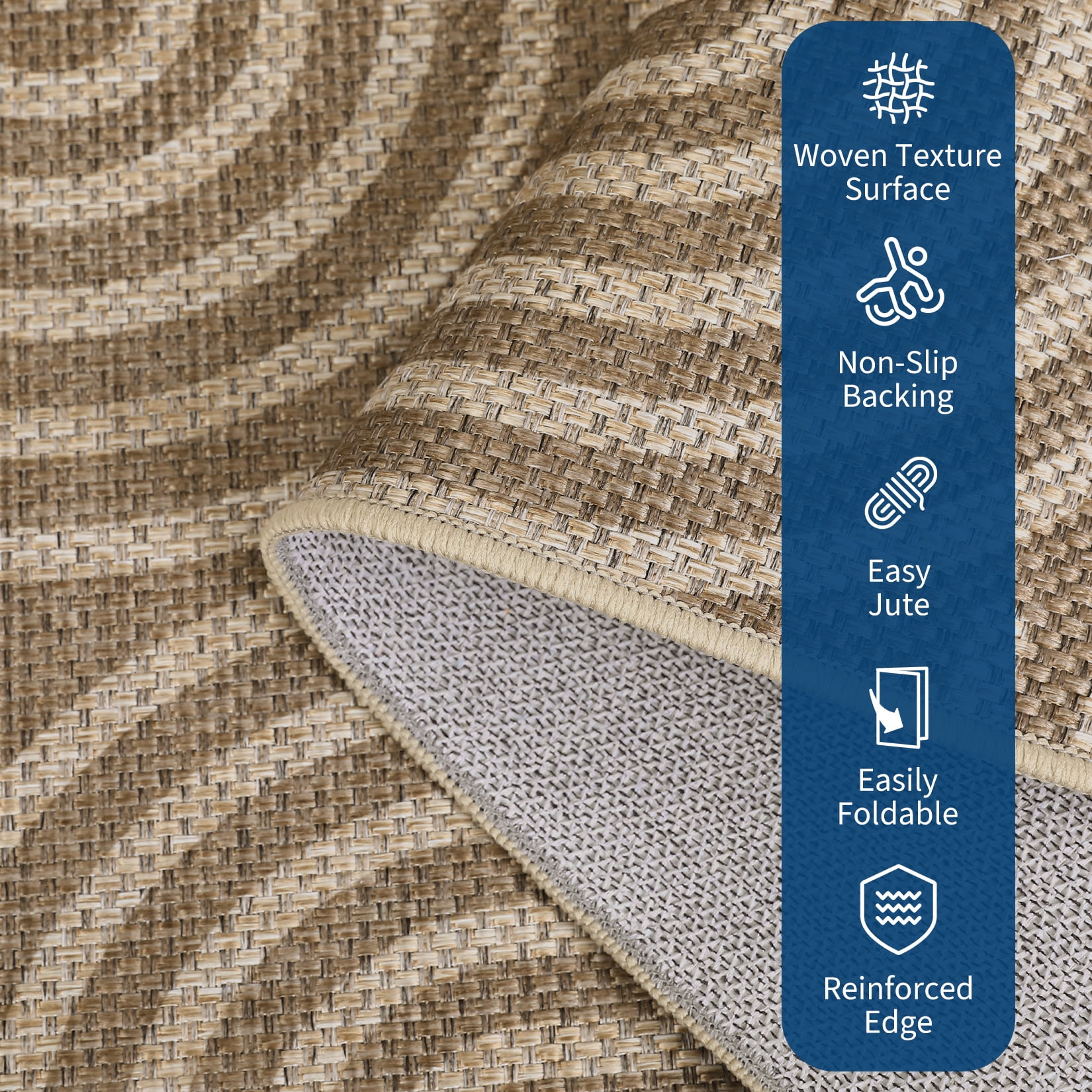 Garvee 8'x10' Geometric Area Rug Easy Jute Carpet, Abstract Washable Rug Rainbow Non Slip Indoor Outdoor Accent Rug for Living Room Bedroom Dining Room Balcony Patio, Brown