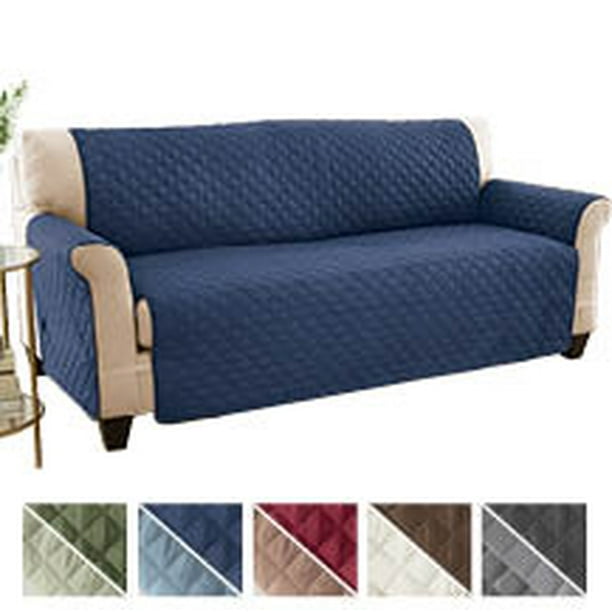 Collections Etc Reversible Quilted Sofa Cover Spill Resistant With Ties Covers Seat Bottom Back And 2 Arms Navy Blue Com Collections Etc Reversible Quilted Sofa, Blue Sofa Covers