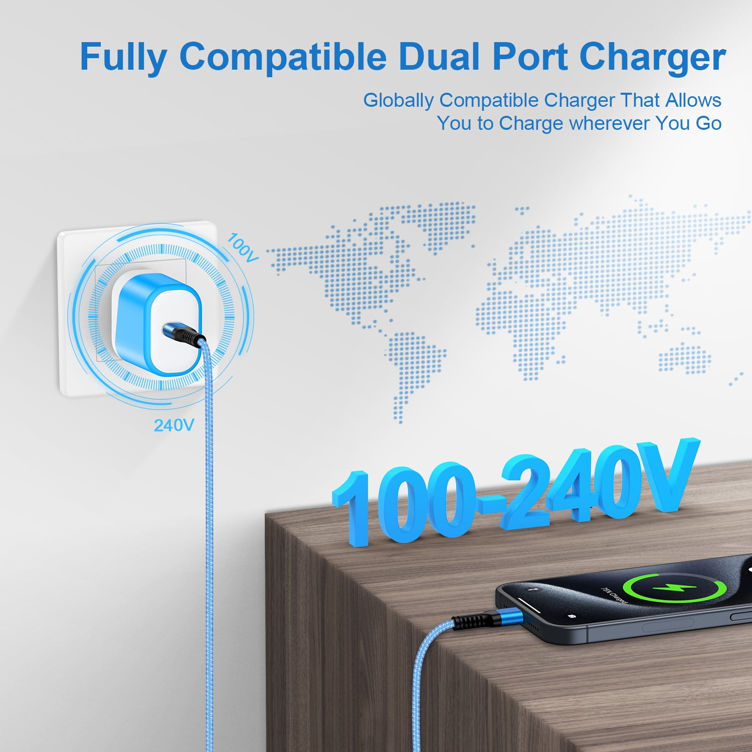 Compatible for iPhone Charger Fast Charging, 3 Pack 20W PD USB C Charger Block+USB C to Charging Cord 6FT, Type C Wall Charger Adapter USB C Brick Phone Charging Cord Compatible for iPhone, Blue