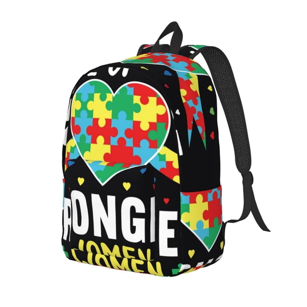 Fotbe I Love With Autism Mochila de Lona con Estampado, Mochila Duradera, Mochila Versátil de Alta Calidad, Mochila Compacta Vintage-Medium