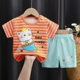 thumbnail image 2 of TOWED22 Kids Toddler Girls Boys Clothes 2pcs Summer Trendy Graphic Short Sleeve T-Shirt Tee Elastic Waist Shorts Set Outfit(Orange,2-3 Y), 2 of 4