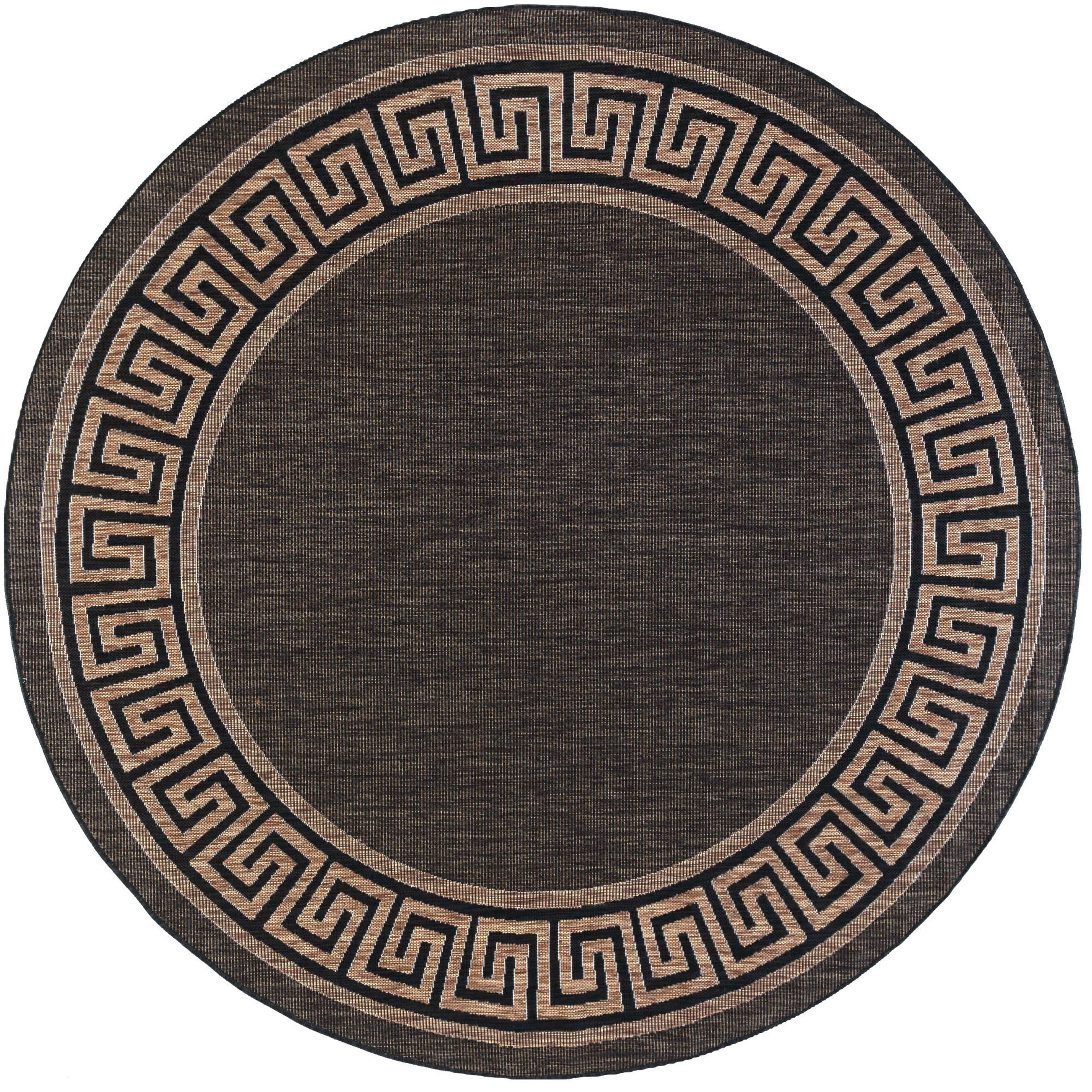 6ft Round Water Resistant, Indoor Outdoor Rugs for Patios, Front Door Entry, Entryway, Deck, Porch, Balcony | Outside Area Rug for Patio | Gold, Greek Key | Size: 5'3'' Round