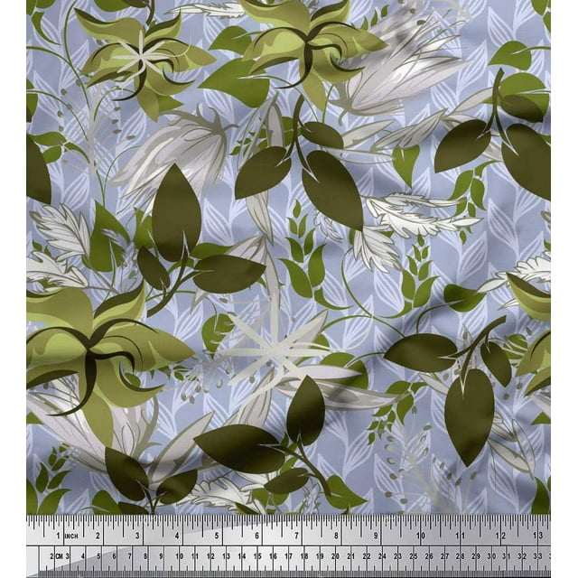 Soimoi BluePolyester Georgette Fabric Artistic Leaves Fabric Prints By Yard 52 Inch Wide