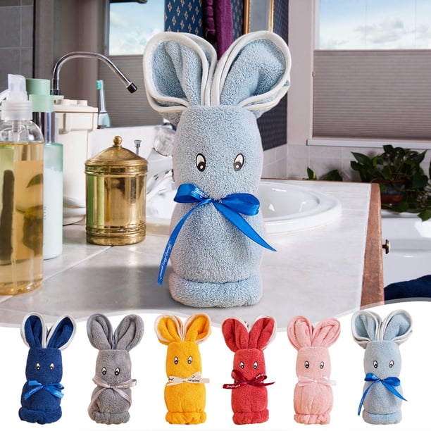 Set de toallas de baño de terciopelo de alta densidad – Patrón de cara de conejo adorable, secado rápido, ultra absorbente, bordes suaves de dobladillo, 35x75cm, regalo ecológico para el spa en casa