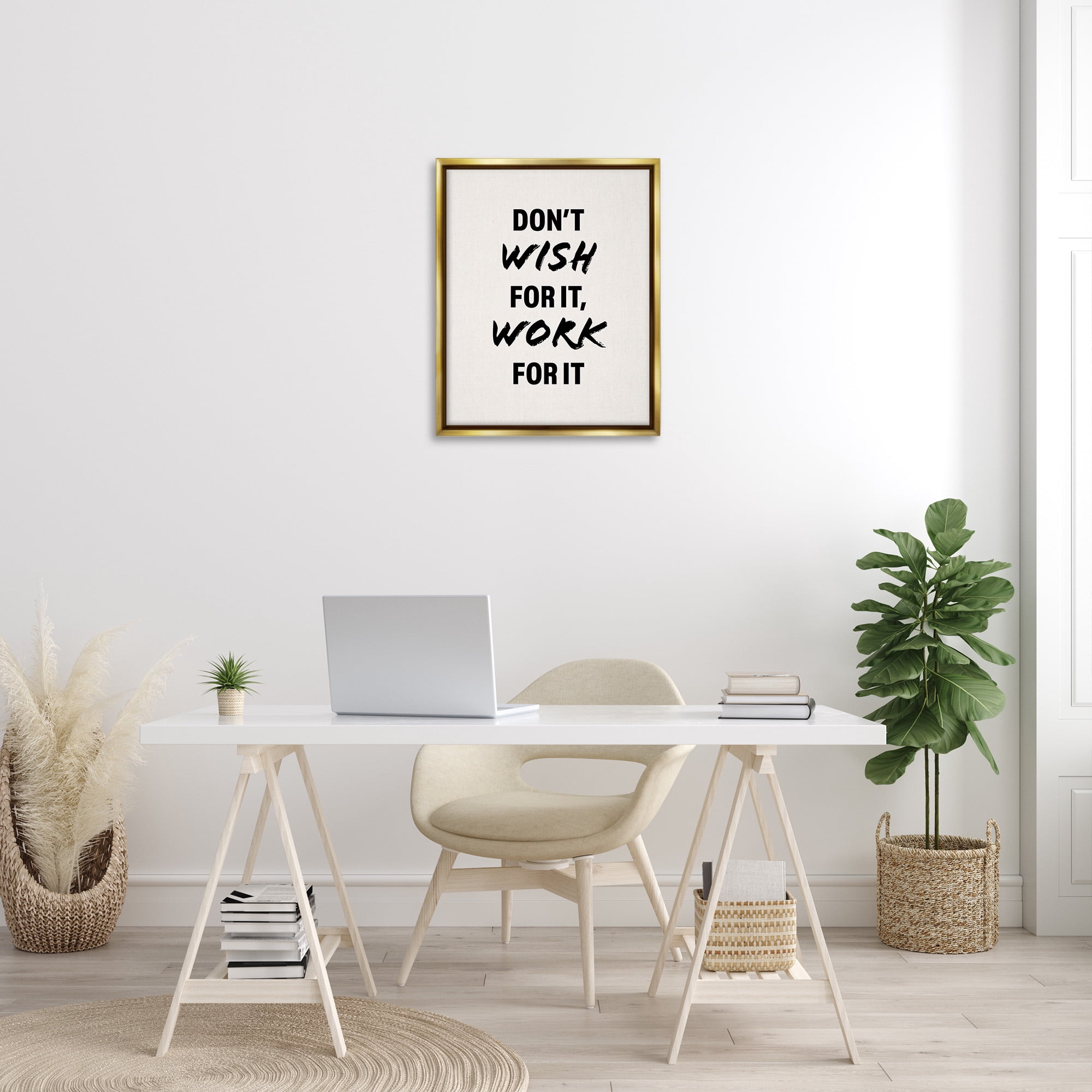 Stupell Industries Work For It Motivational Inspirational Painting Gold Floater Framed Canvas Art Print Wall Art, 25 x 31
