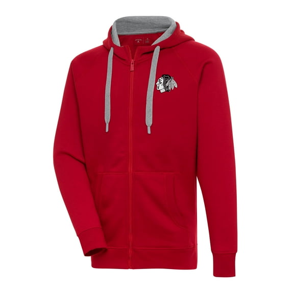 Men's Antigua Red Chicago Blackhawks Metallic Logo Victory Full-Zip Hoodie