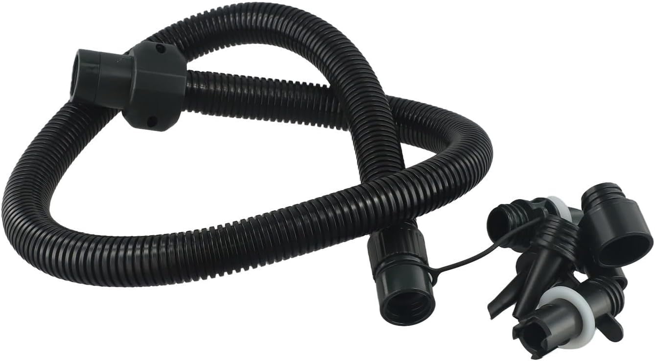 Inflatable Air Hose Nozzle Kit with 6 Sizes for Electric Air Pumps 20PSI, Compatible with HT-781 HT-782 HT-790 HT-792, for Kayak, Paddle Board, Boat, and Water Sports Accessories, Black 3.3ft