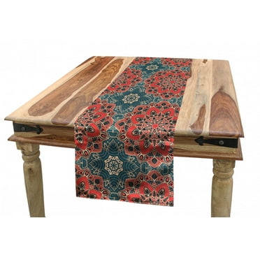 Mandala Table Runner, Culture Inspired Middle Eastern Motifs Checkered Pattern, Dining Room Kitchen Rectangular Runner, 3 Sizes, by Ambesonne