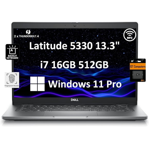 Dell Latitude 5330, 13 Pouces FHD, 2-en-1, Intel IrisXe Graphics, i7-1265U, 16 Go, 256 Go, PCIe, Remis à Neuf