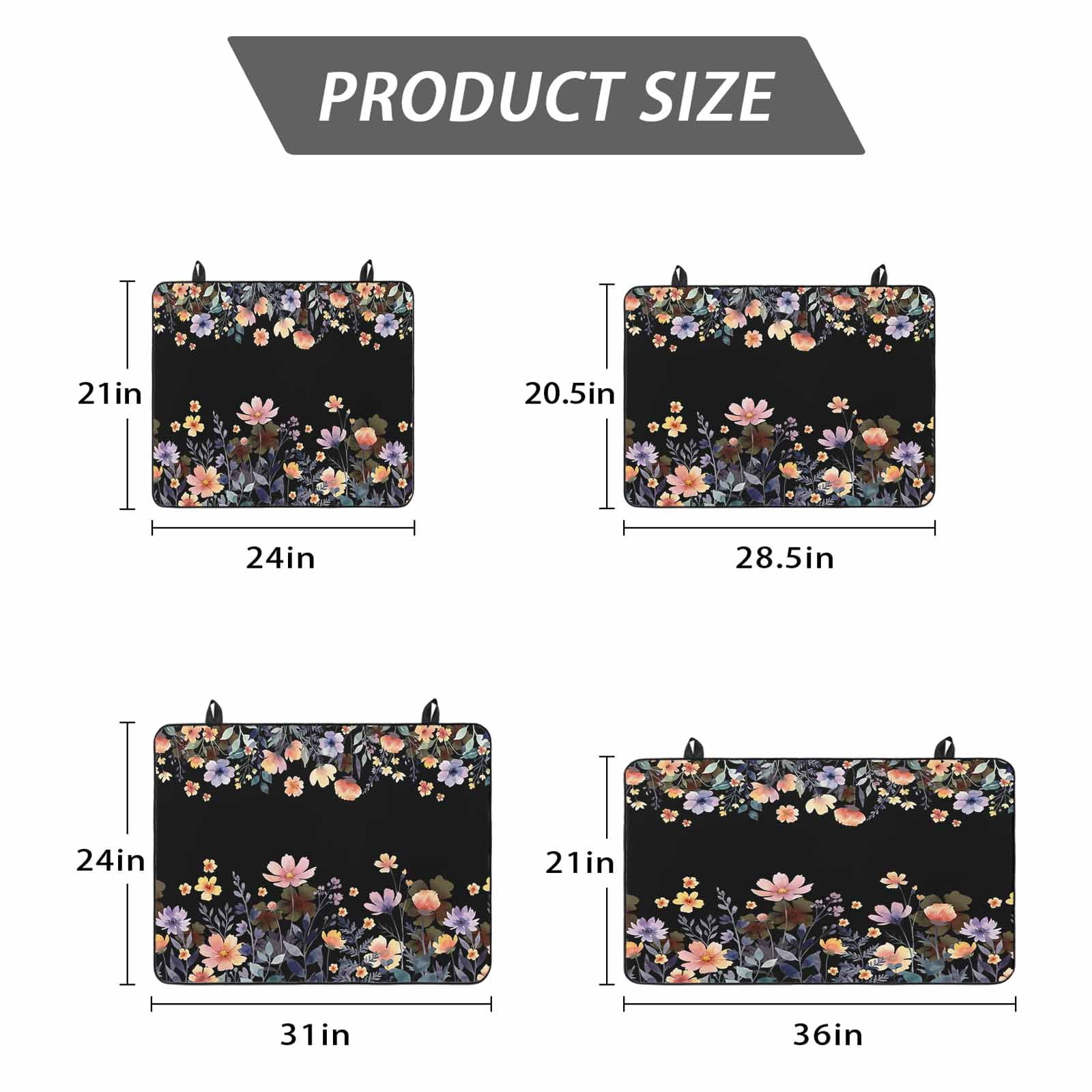 Black Spring Floral Stove Top Cover for Electric Stove, Heat-proof & Non Slip Glass Top Stove Cover Protector, Elegant Flowers Farmhouse Botanical Kitchen Flat Cooktop Rubber Mat 24x21 Inches