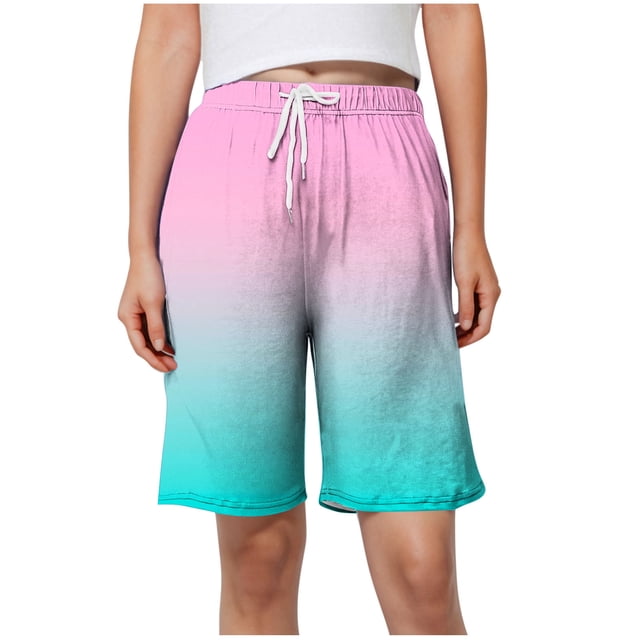 Olyvenn Womens Plus Size Bermuda Shorts 11" Comfy Drawstring Long Shorts Knee Length High Waist Walking Trouser with Pockets Light Blue XL