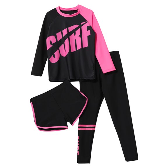 YUUMIN Unisex Girls Boys Upf 50  Rash Guard Sets Modest Swimsuits Sun Swim Cover Up Tank Top with Swim Leggings Pink 4-5