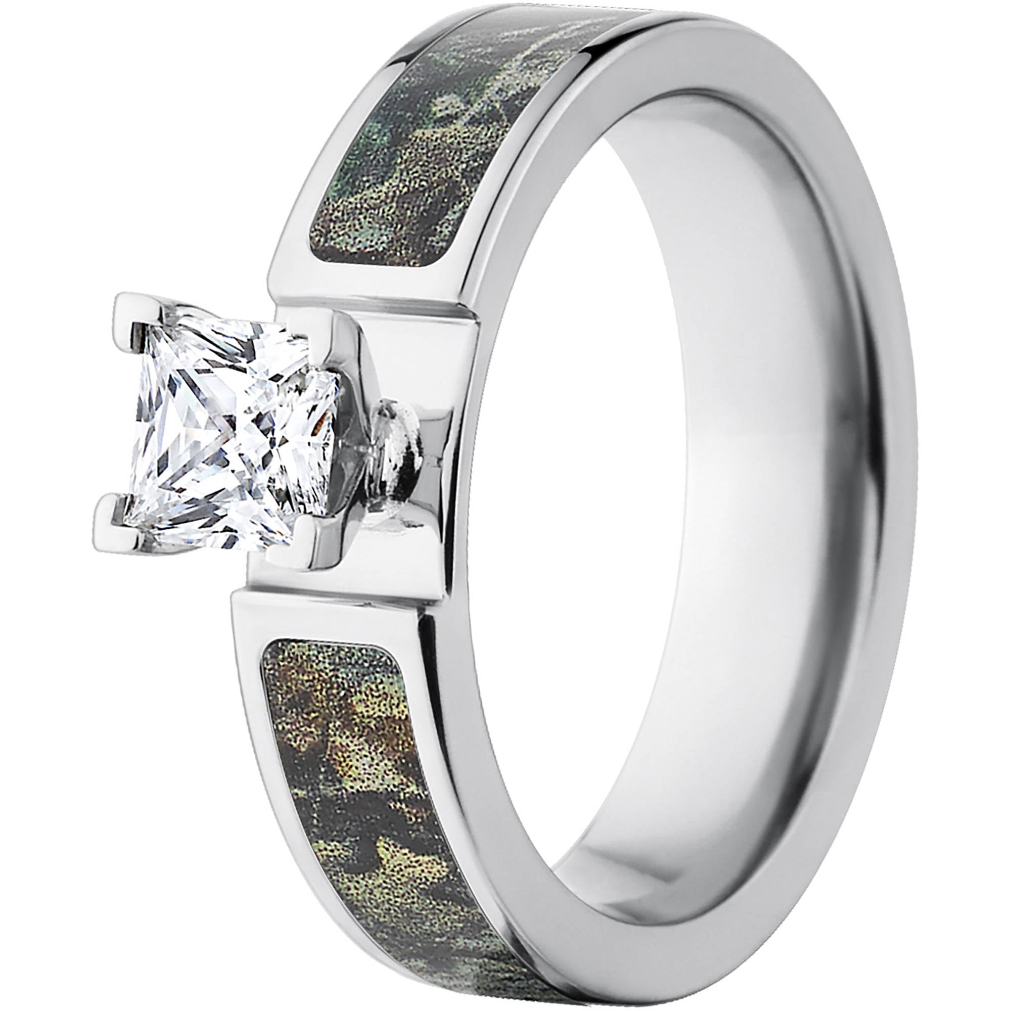 Timber Women's Camo Engagement Ring Cobalt and 14kt White Gold with Polished Edges and Deluxe Comfort Fit