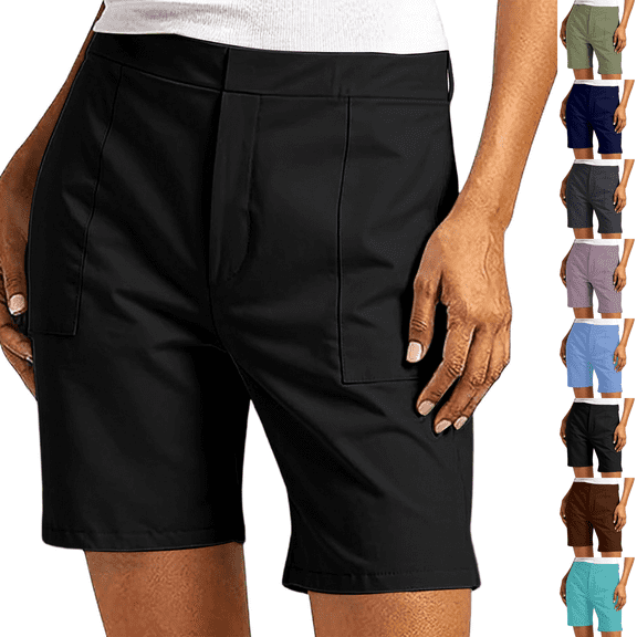 Bermuda Shorts Womens Golf Short Pull On Jorts Mid Rise Stretch With Pockets Khaki Utility Comfort Hiking Black L