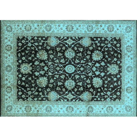 Ahgly Company Indoor Rectangle Oriental Light Blue Industrial Area Rugs, 8' x 12'