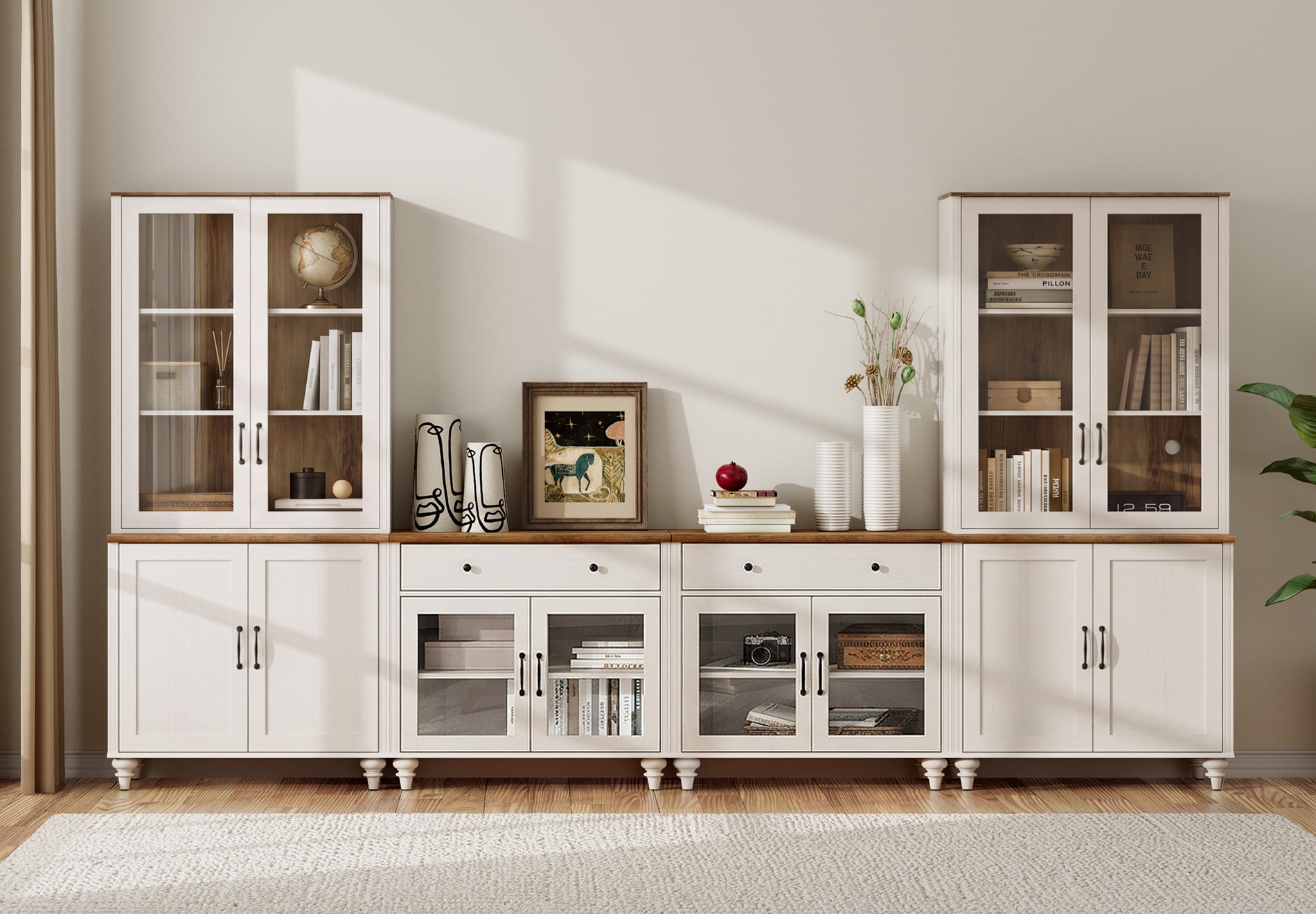 Large TV Stand with Bookshelves for TVs up to 75", White