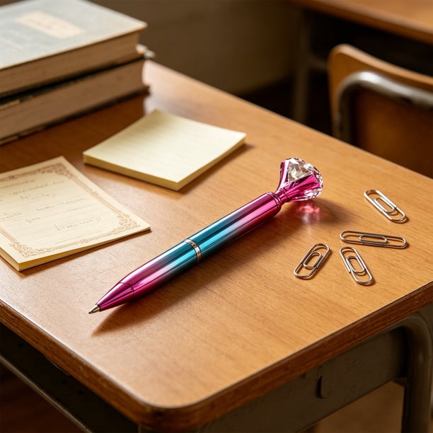 Bolígrafo Retráctil con Punta de Cristal de Diamante: Bolígrafo con Acabado Metálico Brillante para La Escuela, La Oficina y para Escribir En Un Diario.