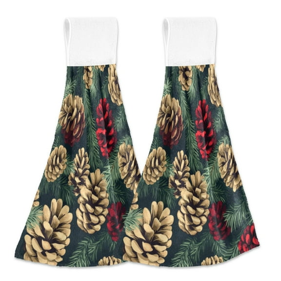 2 Bathroom Towels Kitchen Towels 18.2x14In Velcro Hand Wipes Dish Cloths & Dish Towels Washroom Towels Face Towel Hand Wipes Christmas Pine Cone4