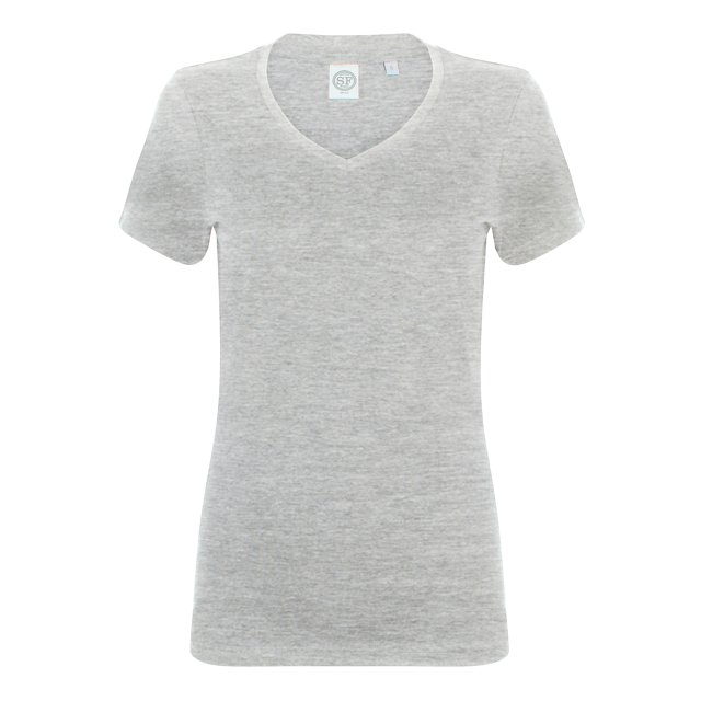 Skinni Fit- Camiseta de manga corta elástica, suave y concuello el forma de V para mujer (Gris)
