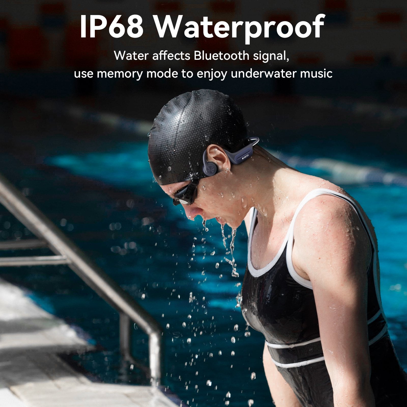 Voistek Wireless Bone Conduction Headphones, Open-Ear, IP68 Waterproof, Bluetooth 5.3, Built-in 32GB MP3, Blue