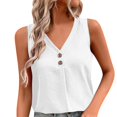 thumbnail image 3 of Women's Casual V Neck Sleeveless Button Front Solid Color Shirt Blouse Soft Lightweight Cute Summer Outfits Vacation Going Out | CSEONE,White XL, 3 of 8