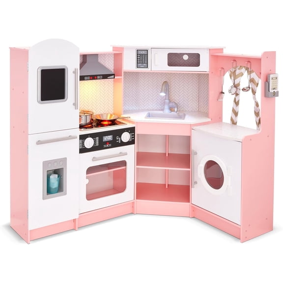 Lil' Jumbl Wooden Kitchen Playset Corner with Chalkboard - Pink