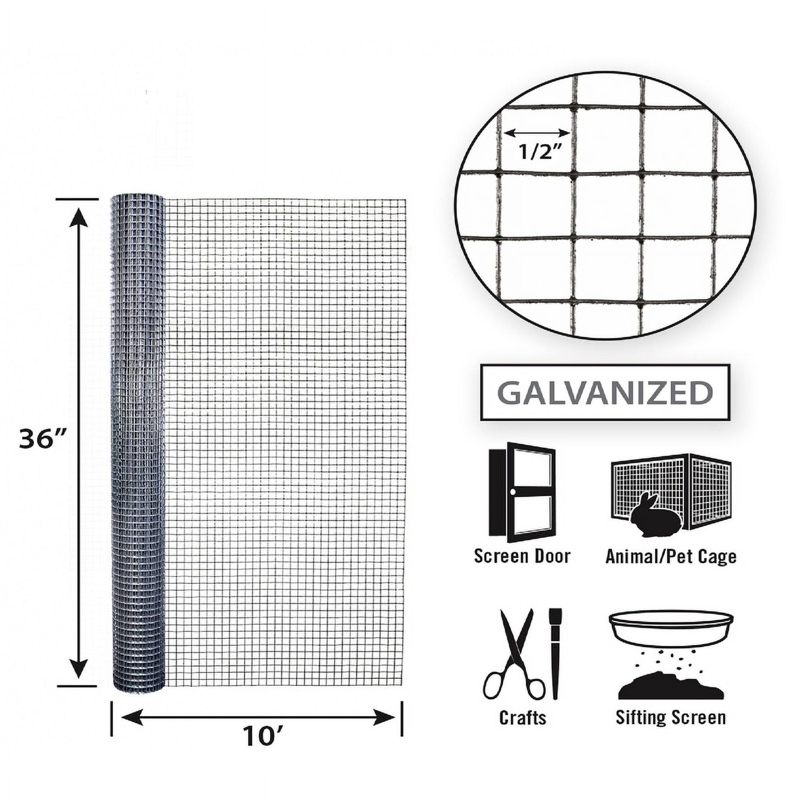Garden Zone 36 in. W x 10 ft. L Silver Gray Steel Hardware Cloth 1/2 in.