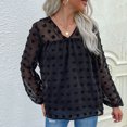thumbnail image 4 of Blusa de manga larga con costura de encaje sexy con cuello redondo y estampado de moda casual para mujer Fridja  hkj952, 4 of 9