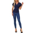 thumbnail image 2 of Blusa Faux Wrap Inspire Chic para mujer, blusa casual de verano con cuello en V y mangas con volantes, talla M, azul oscuro, 2 of 6