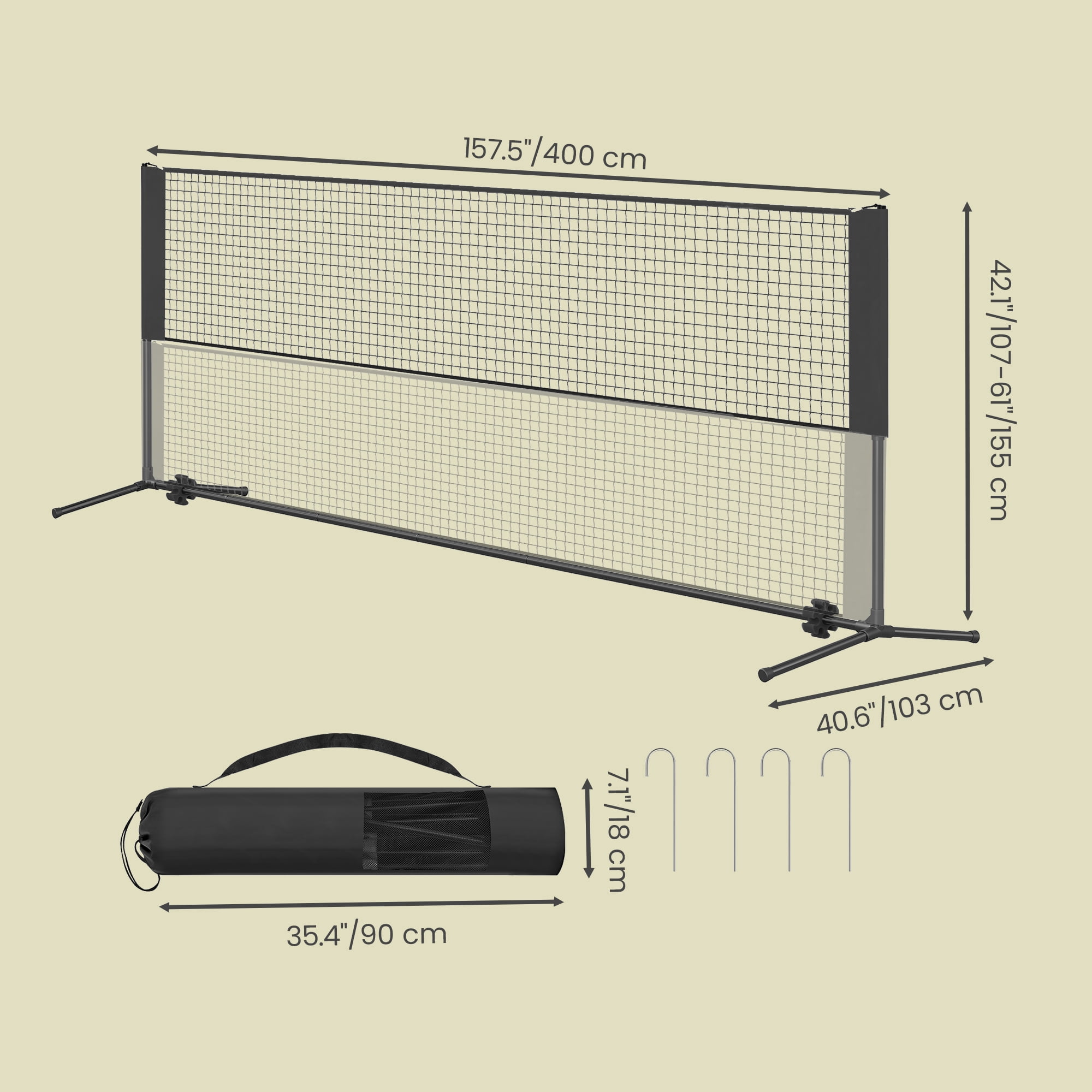 LEDREM Adjustable Height Badminton Net, Volleyball and Pickleball Net for Kids and Junior Tennis, 10-16.5 ft Wide Foldable Nylon Net with Poles
