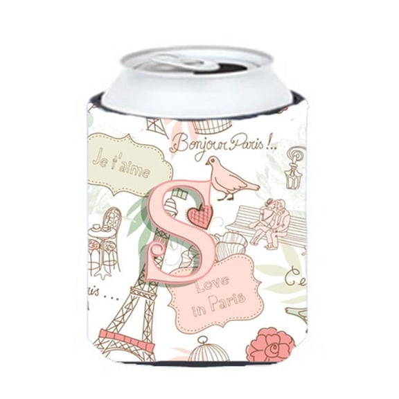 Letter S Love In Paris Pink Can & Bottle Hugger