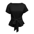 thumbnail image 4 of WMQPNNS Womens Short Sleeve Tee Tops Crewneck Sweatshirt Tie Front Casual 2026 Trendy Fashion T Shirt Summer Tops for Women, Size M, Black, 4 of 5