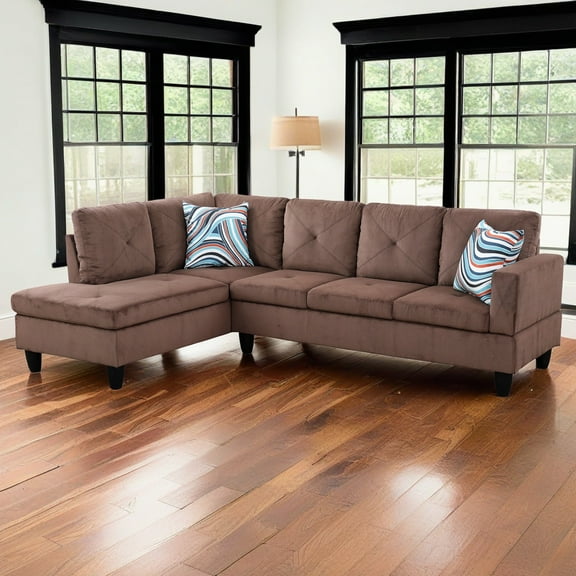 Hommoo Corduroy Modern Sectional Sofa, Living Room Furniture Set, L Shaped 4-Seat Couch Sofa for Home, Apartment, Dorm, 16'' Back Height, Brown(No Ottomans)
