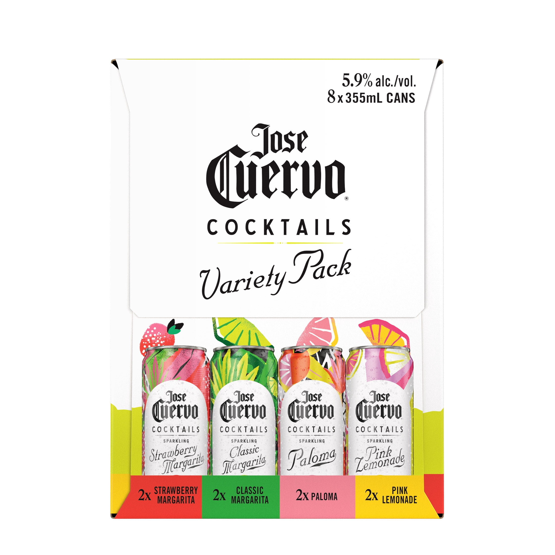 Jose Cuervo Sparkling Cocktails Variety Pack Classic, Strawberry, Paloma, and Pink Lemonade, 8 pack, 355 ml Cans, 5.9% ABV