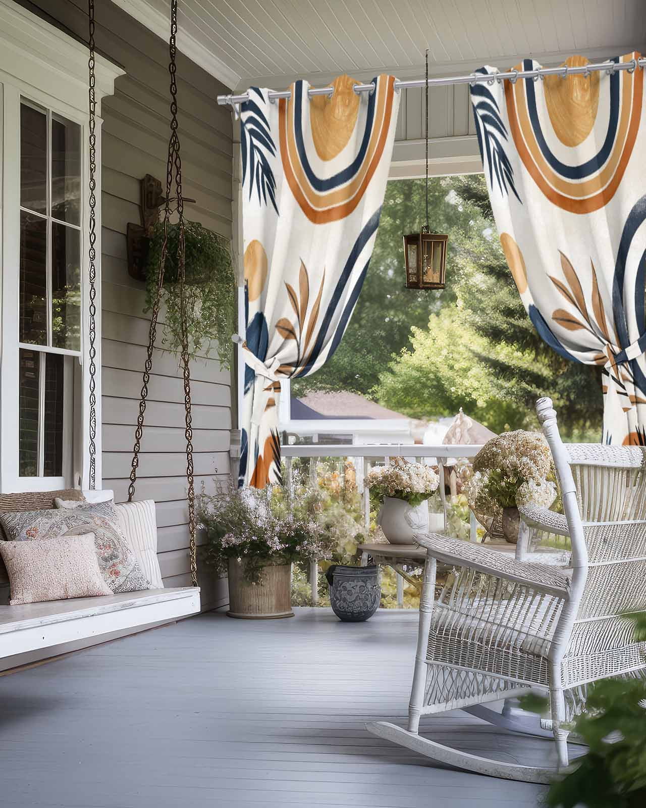 nqOlkjepod Outdoor Curtains for Patio Waterproof, Bohemian Outdoor Privacy Panels Grommet, Boho Botanical Palm Leaf Abstract Geometric Blackout Outside Curtains for Porch/Cabana 54"x108", 2 Panels