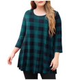 thumbnail image 1 of DPTALR Femmes Décontracté Grande Taille Col Rond T-Shirt Imprimé à Carreaux Ample Manches Longues Hauts Blouse, 1 of 5