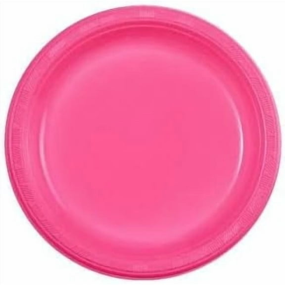 EcoQuality 7 inch Round Hot Pink Plastic Salad Plates – Heavy-Duty Disposable Party Plates for Birthdays, BBQs, Picnics & Events – for Catering, Weddings, and Holiday Gatherings (15)