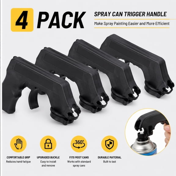 Spray Can Handle Grip for Paint, Ergonomic Spray Paint Trigger Handle for Aerosol Cans, Handheld Spray Gun Handle for Painting Walls Art, Black 4 Pack