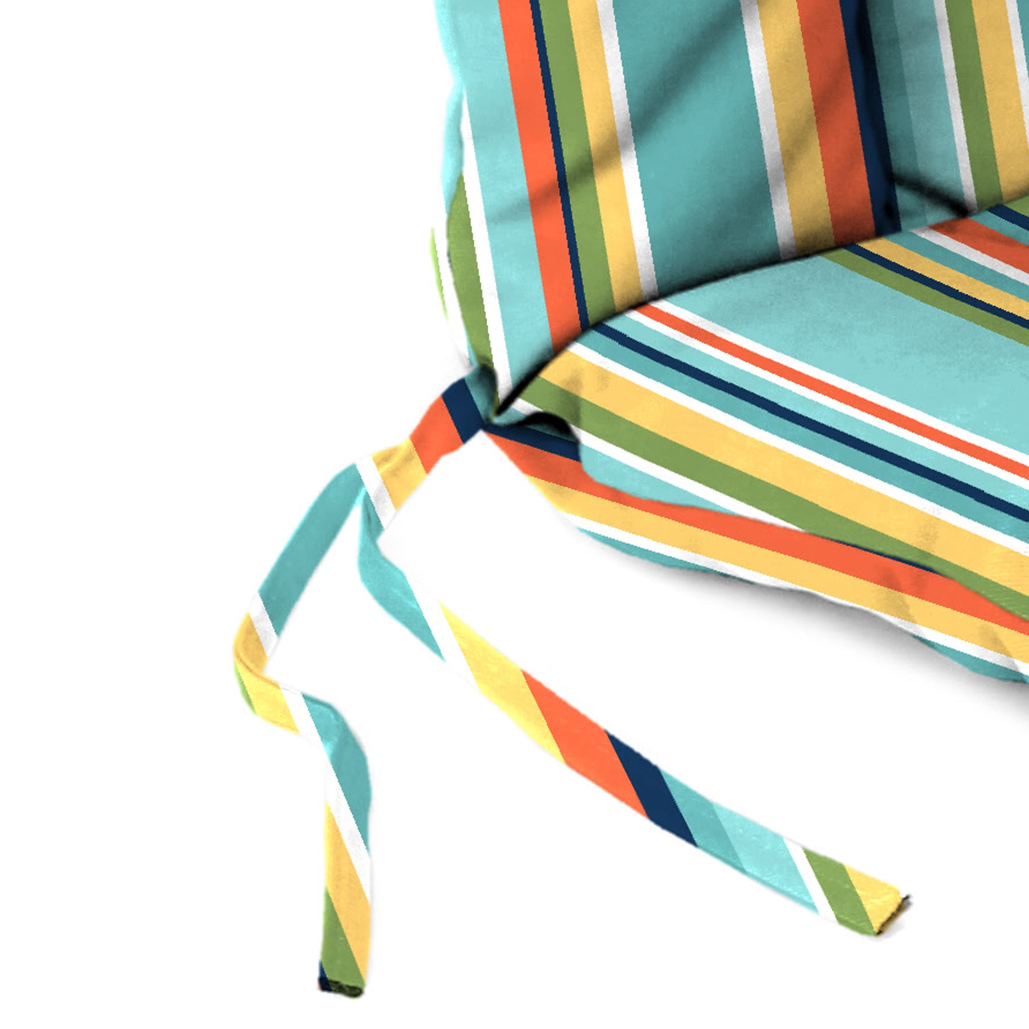 Jordan Manufacturing 38" x 21" Mamba Pelican Turquoise Stripe Rectangular Outdoor Wrought Iron Chair Cushion with Ties and Hanger Loop