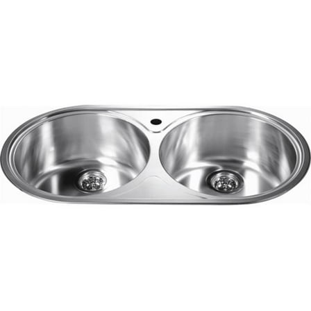 Dawn® Top Mount Round Equal Double Bowl Sink with One Pre-Cut Faucet Hole