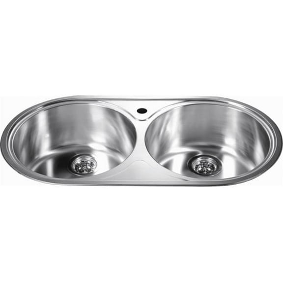 Dawn® Top Mount Round Equal Double Bowl Sink with One Pre-Cut Faucet Hole
