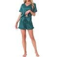 thumbnail image 2 of Conjunto de pijama de satén para mujer INSPIRE CHIC, camisetas de manga corta con pantalones cortos con volantes, ropa de casa XL verde, 2 of 6