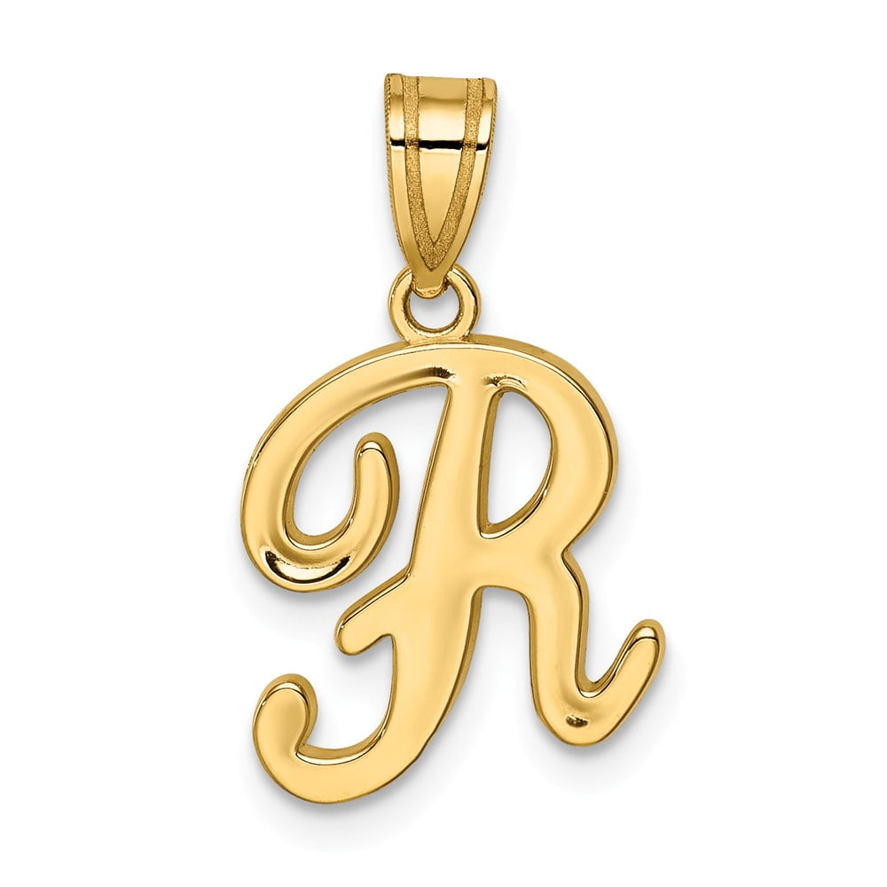 AA Jewels Solid 14k Yellow Gold R Script Initial Letter Pendant