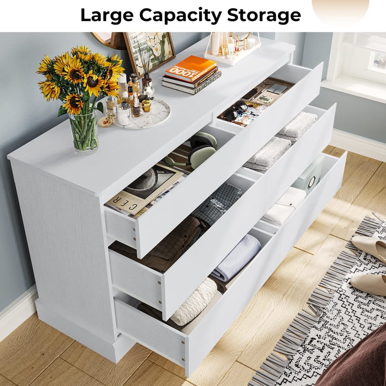 wayfair white dresser Chest of Drawers for Bedroom, 8 Drawer with Mirror, Dresser, Farmhouse Makeup Vanity for Bedroom, Hallway, Kids Room The wide tabletop gives you extra space for decoration or organizational items White Dresser And Chest Set
