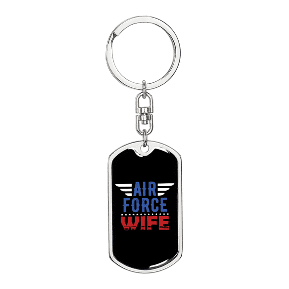 To My Wife Air Force Wife Stainless Steel or 18k Gold Premium Swivel Dog Tag Keychain