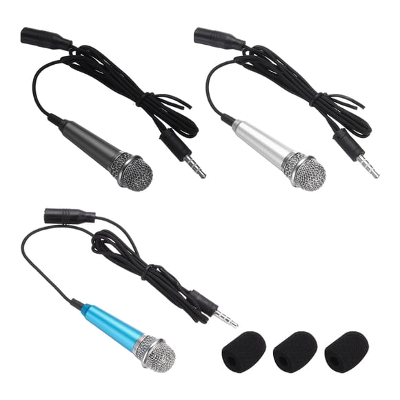 3 Pcs Mini Microphone, Mini Mic Tiny Microphone Phone Mic Small Microphone with Sponge Cover for Record Phone Voice, Blue/Black/Silver