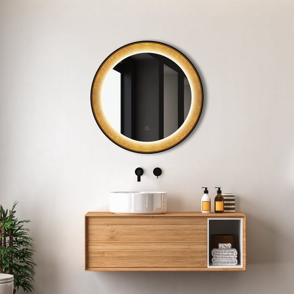Dreamwerks Royalty Kenyatta 30"W x 30"H Gold Rim, Round LED Bathroom Mirror