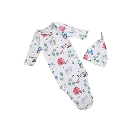 

Liliz Infant Girls Sleeping 2Pcs Set Floral Print Long Sleeve Gowns Sleeping Bag+Hat Spring Outfits