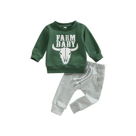 

Ma&Baby Baby Boy Girl Cow Print Sweatshirt Tops Pants Set Sweatsuit 2Pcs Western Cowboy Clothes Set